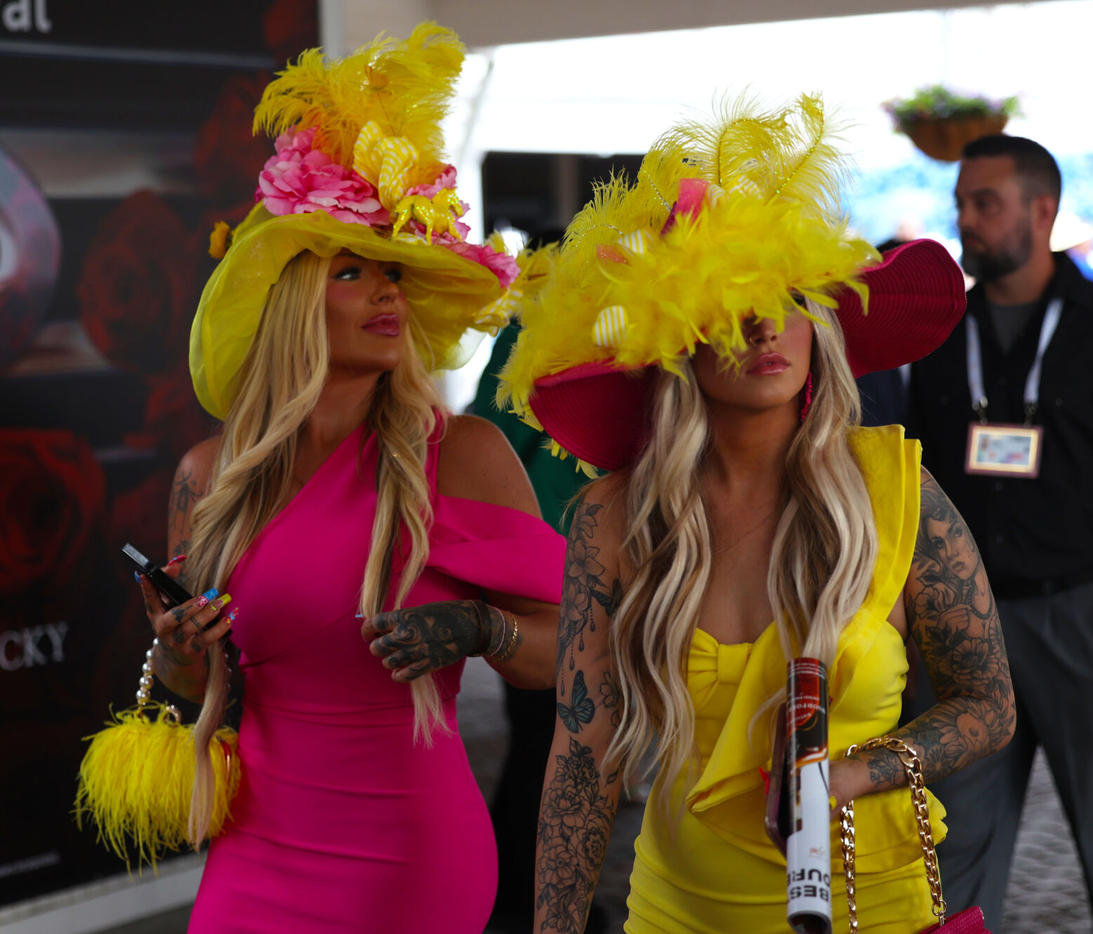 Yellow flowers hats at Derby.JPG